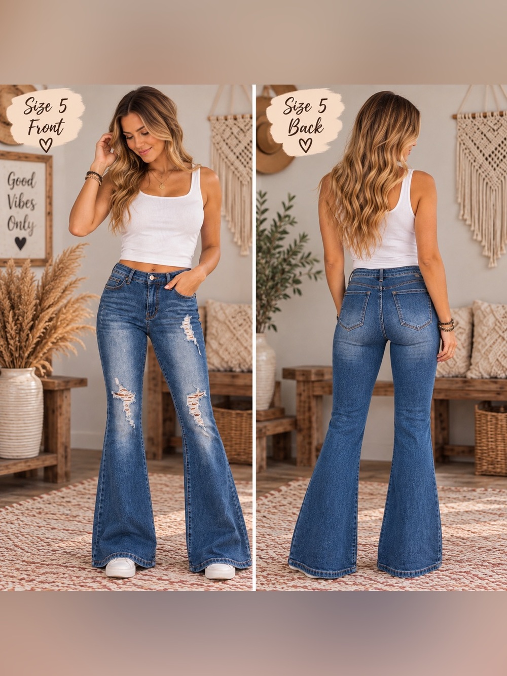 High-Rise Distressed Flare Jeans in Blue